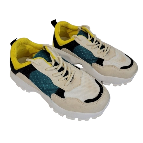 Jessica Carlife SIDNEY Womens Sneaker Sz 7 Green Yellow White Chunky Athleisure - Picture 1 of 12